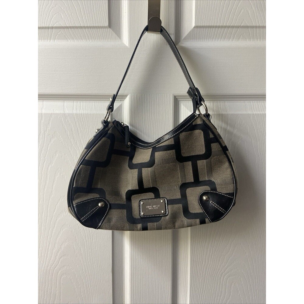 Nine West Purse Handbag  Top Handle Satchel Tan Black Zip Top Clean